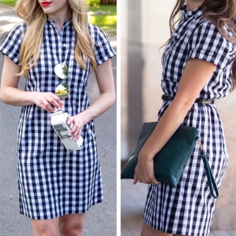 J. Crew Gingham Collared Dress Black White Size XXS